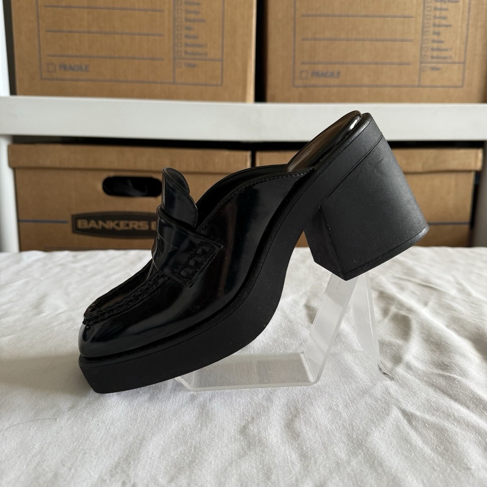 Y2K Chunky Block Platform Black Faux Leather Penny Loafers Womens 6.5 Academia - Picture 4 of 12